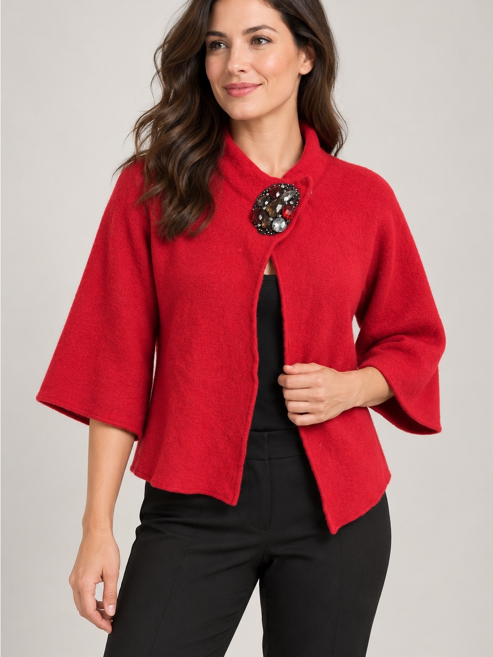 JM Collection Red 100% Wool Jeweled Closure Jacket Size Medium